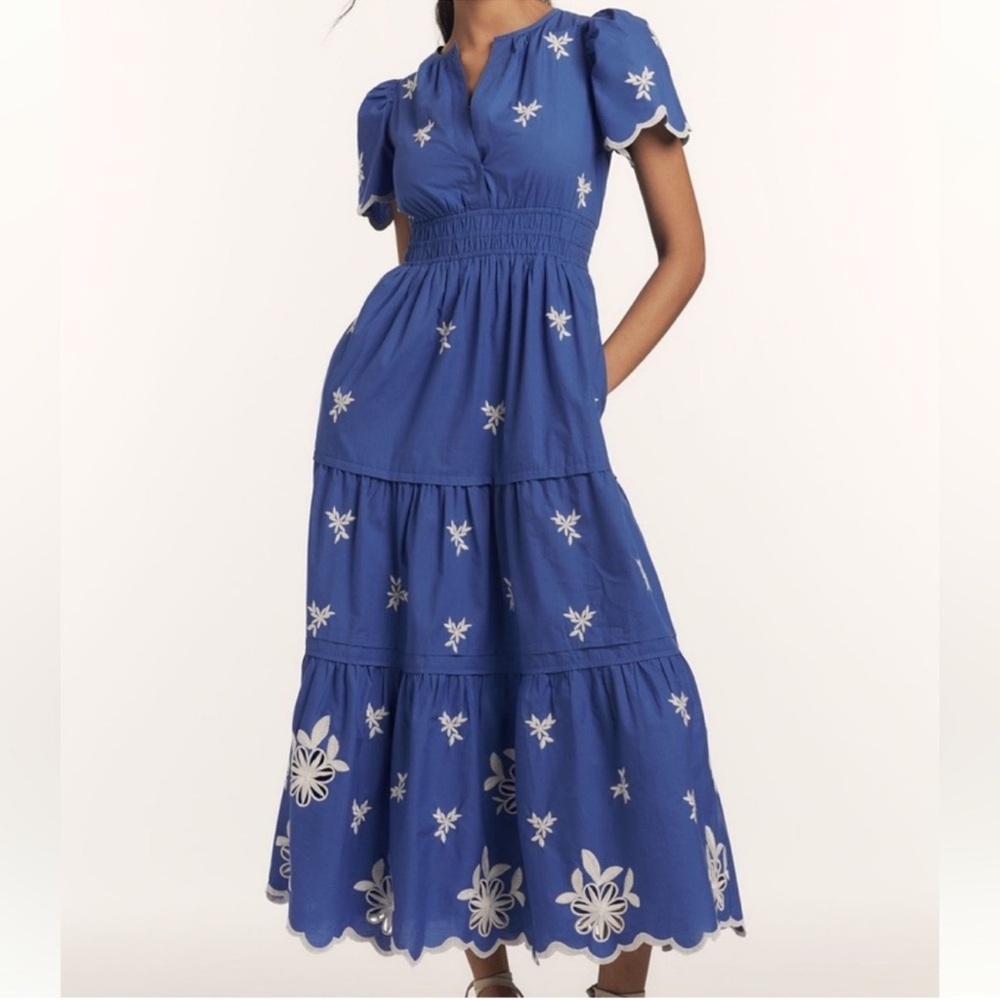 Anthropologie The Somerset Maxi Dress Blue Eyelet Edition L